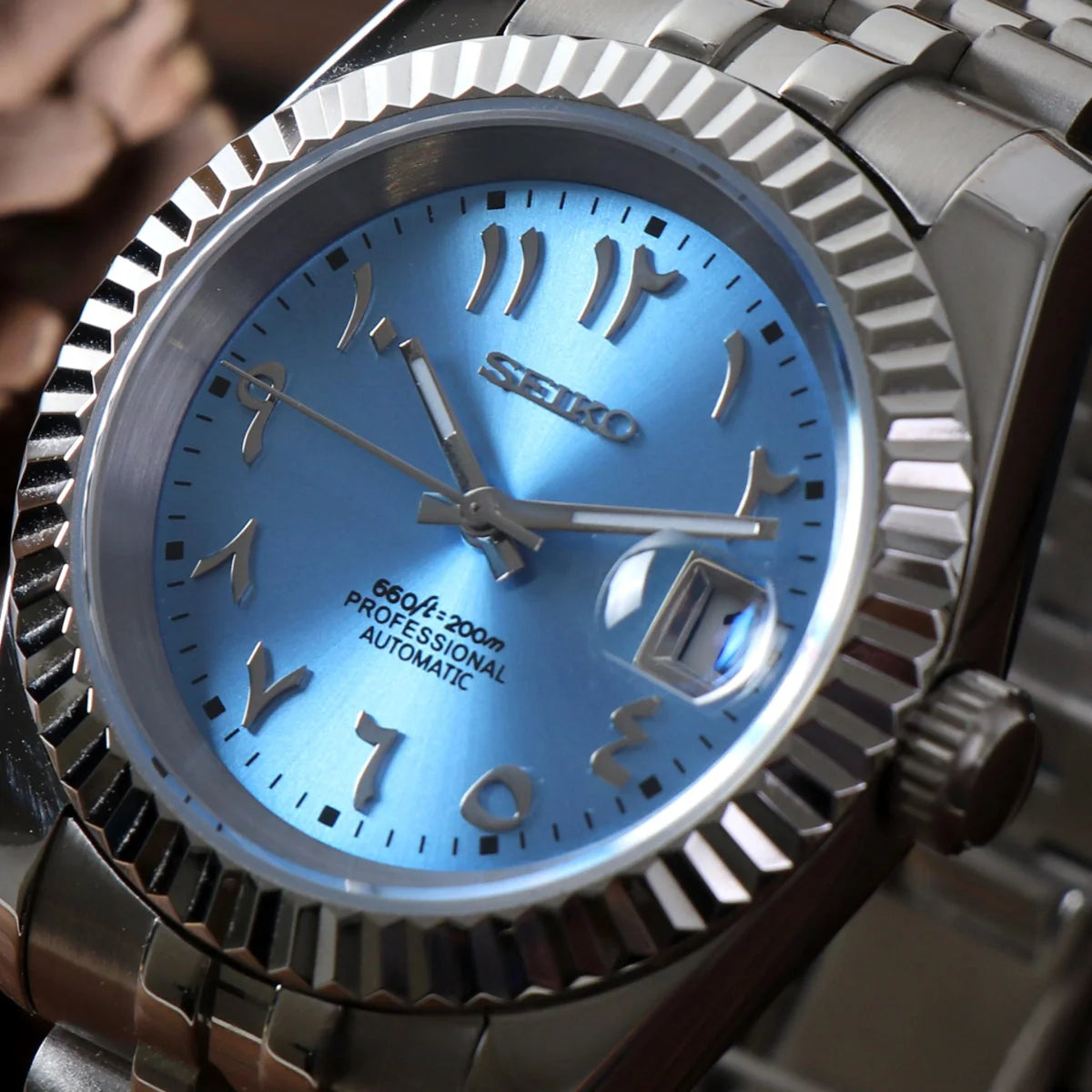 Seiko Mod Datejust Arabe Bleu clair