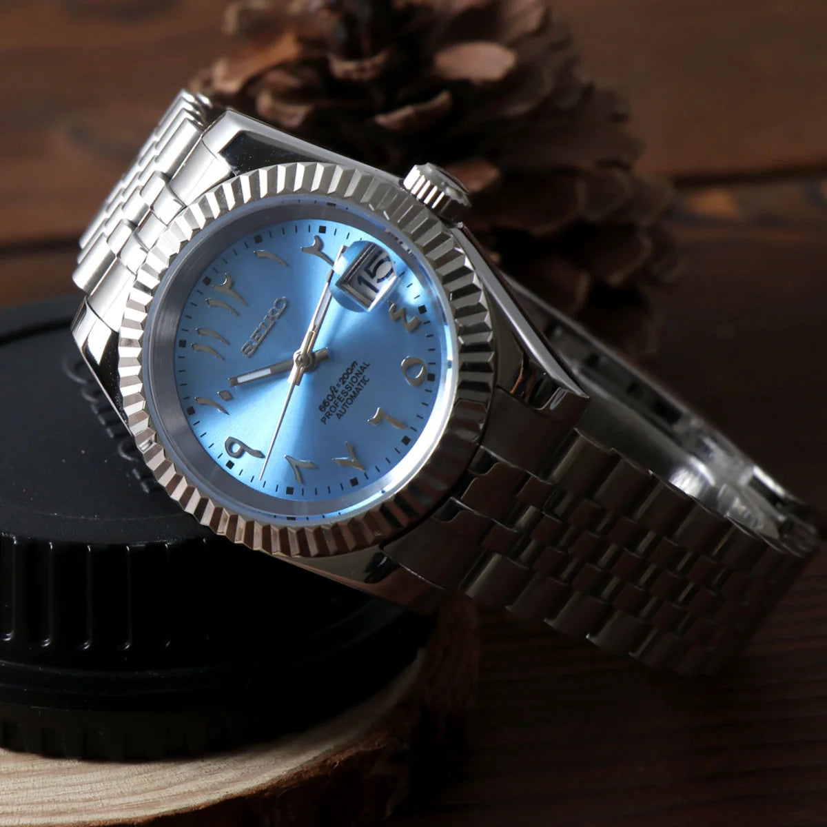 Seiko Mod Datejust Arabe Bleu clair