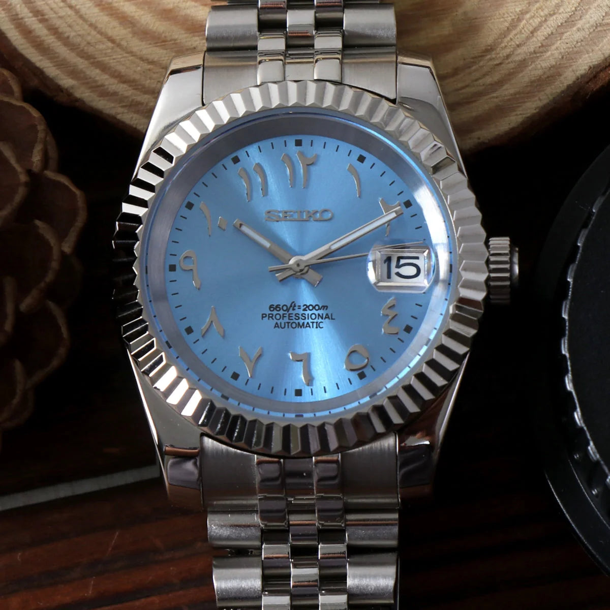 Seiko Mod Datejust Arabe Bleu clair