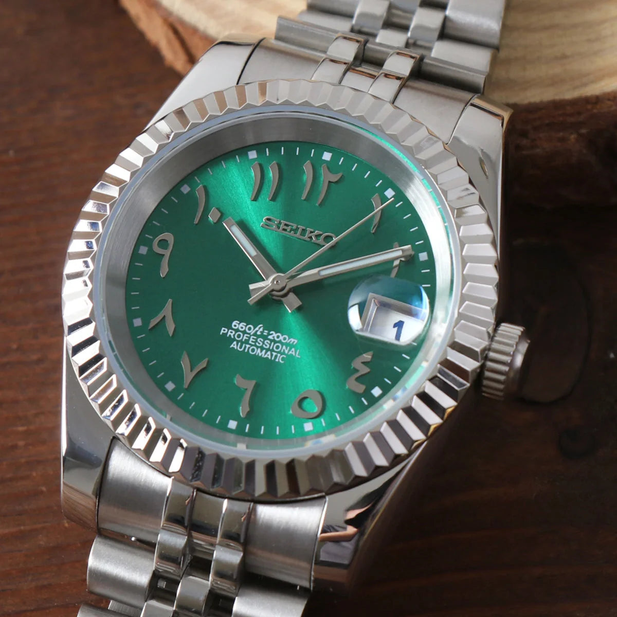 Seiko Mod Datejust Arabe Cristal Vert
