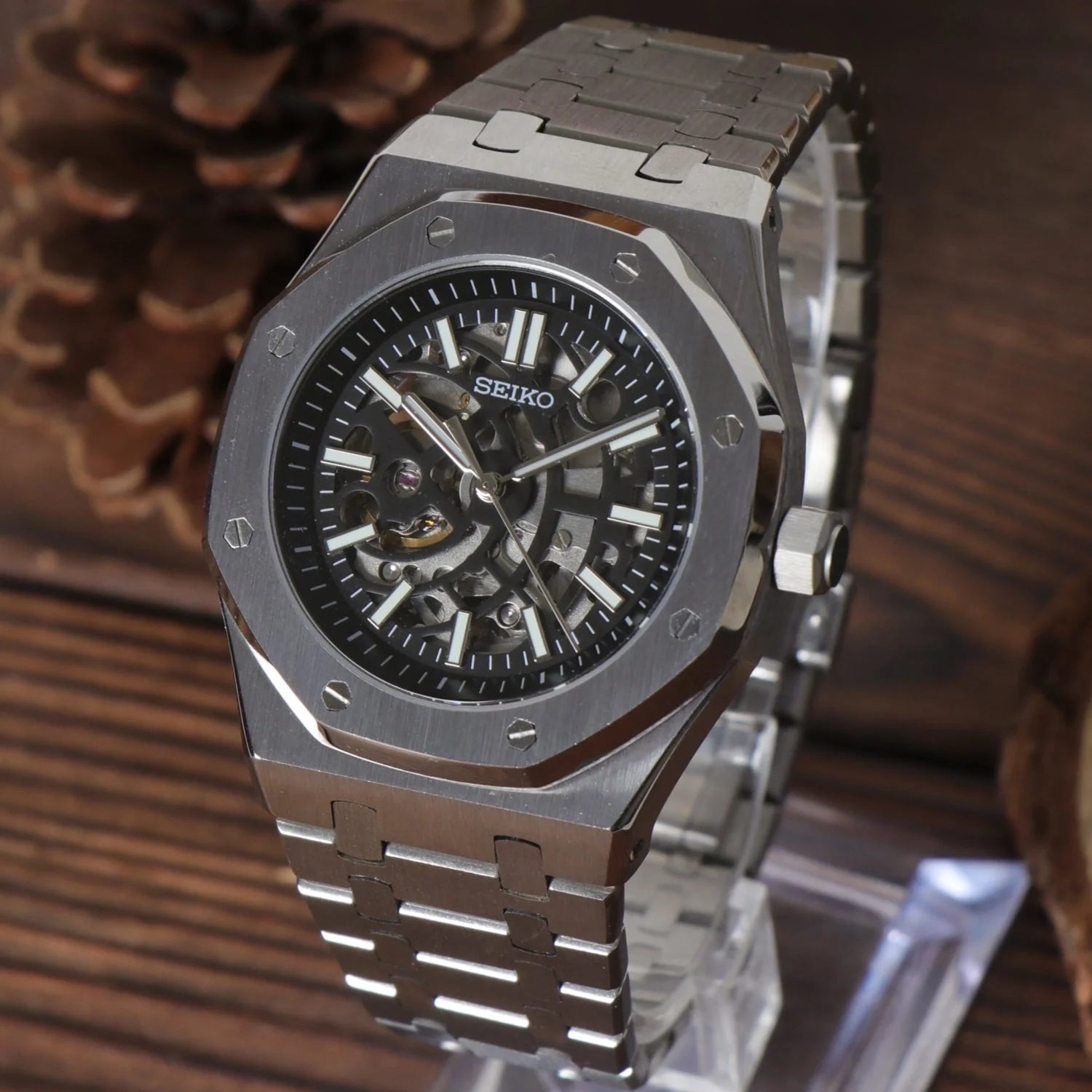 Seiko Mod Royal Oak Skeleton Black