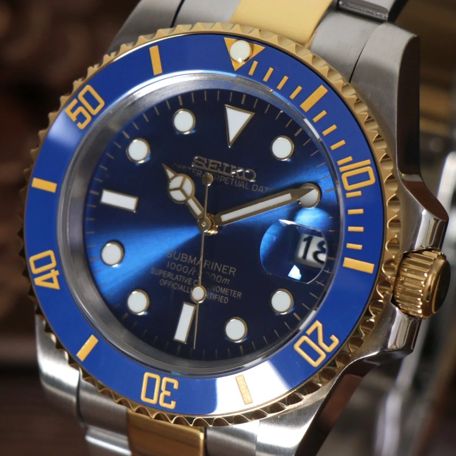 Seiko Mod Submariner Zweifarbig Blau