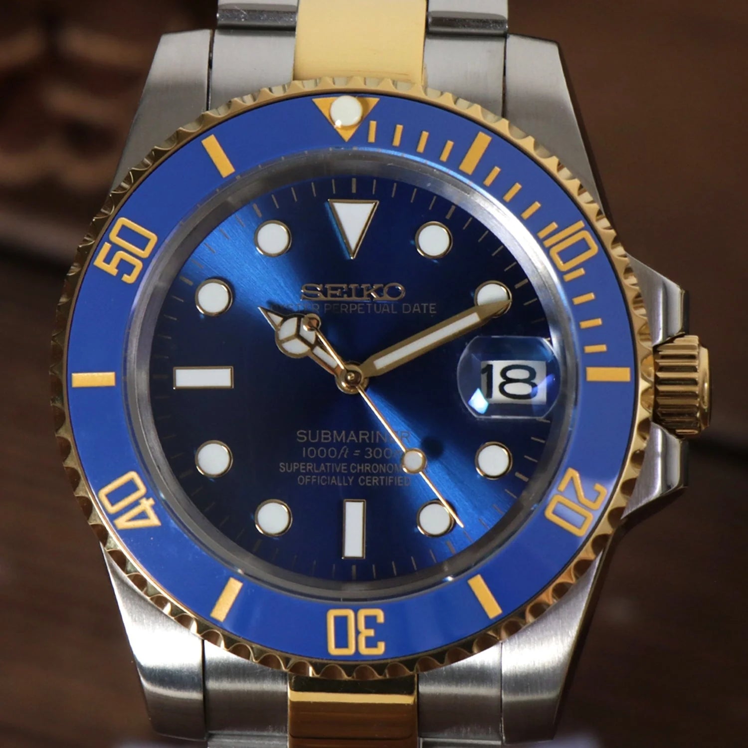 Seiko Mod Submariner Zweifarbig Blau