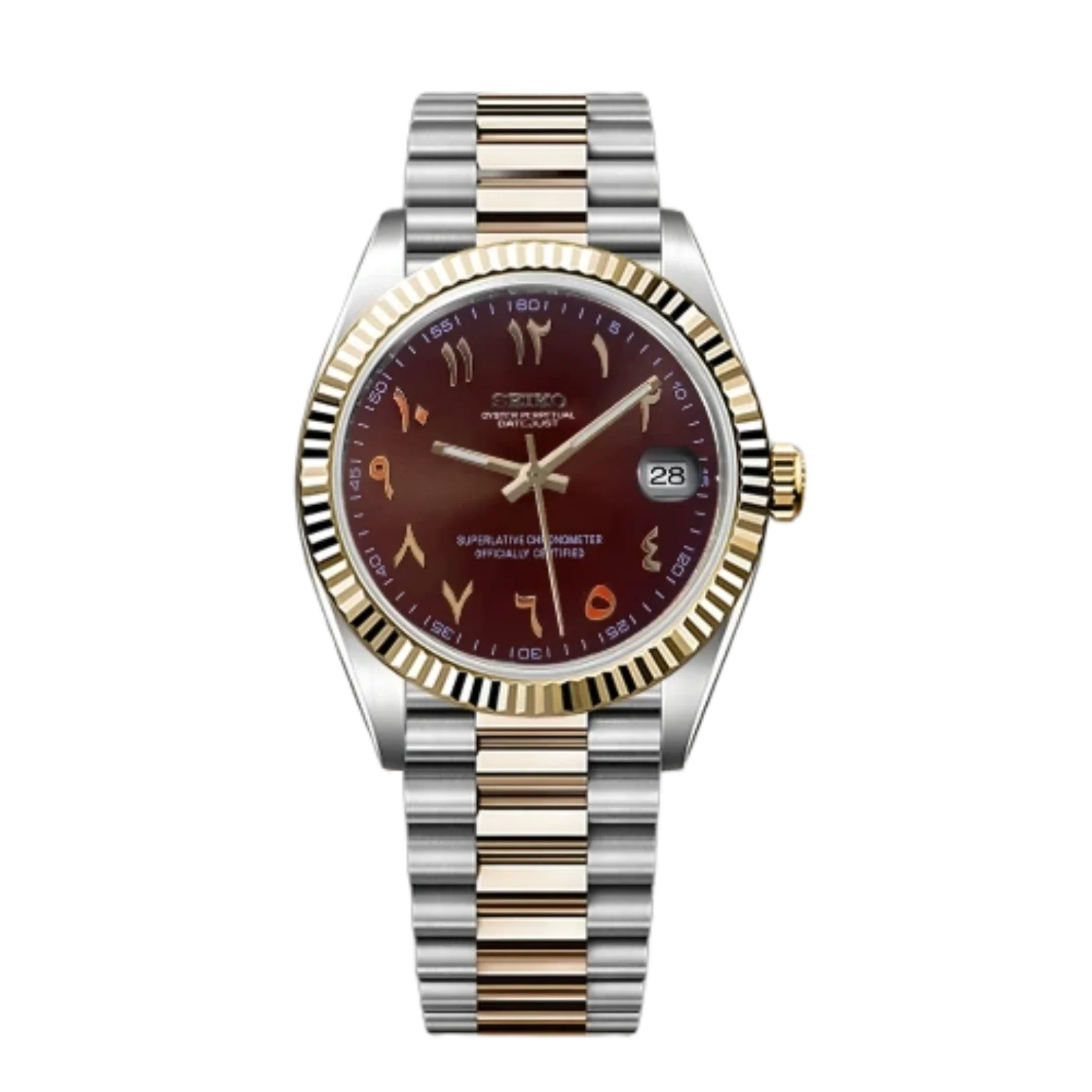 Seiko Mod Datejust Arabe Marron Bicolore