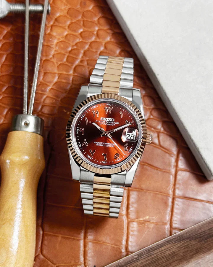 Seiko Mod Datejust Arabe Marron Bicolore
