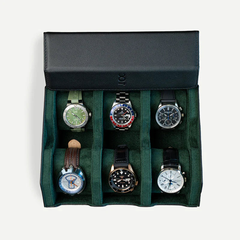 Boîte à montres hexagonale noire et verte à 6 emplacements