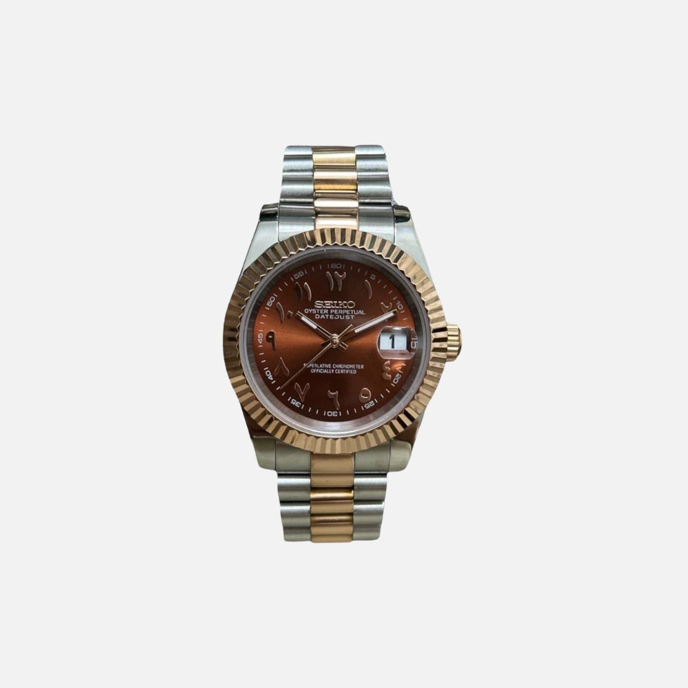 Seiko Mod Datejust Arabic Brown Two Tone.