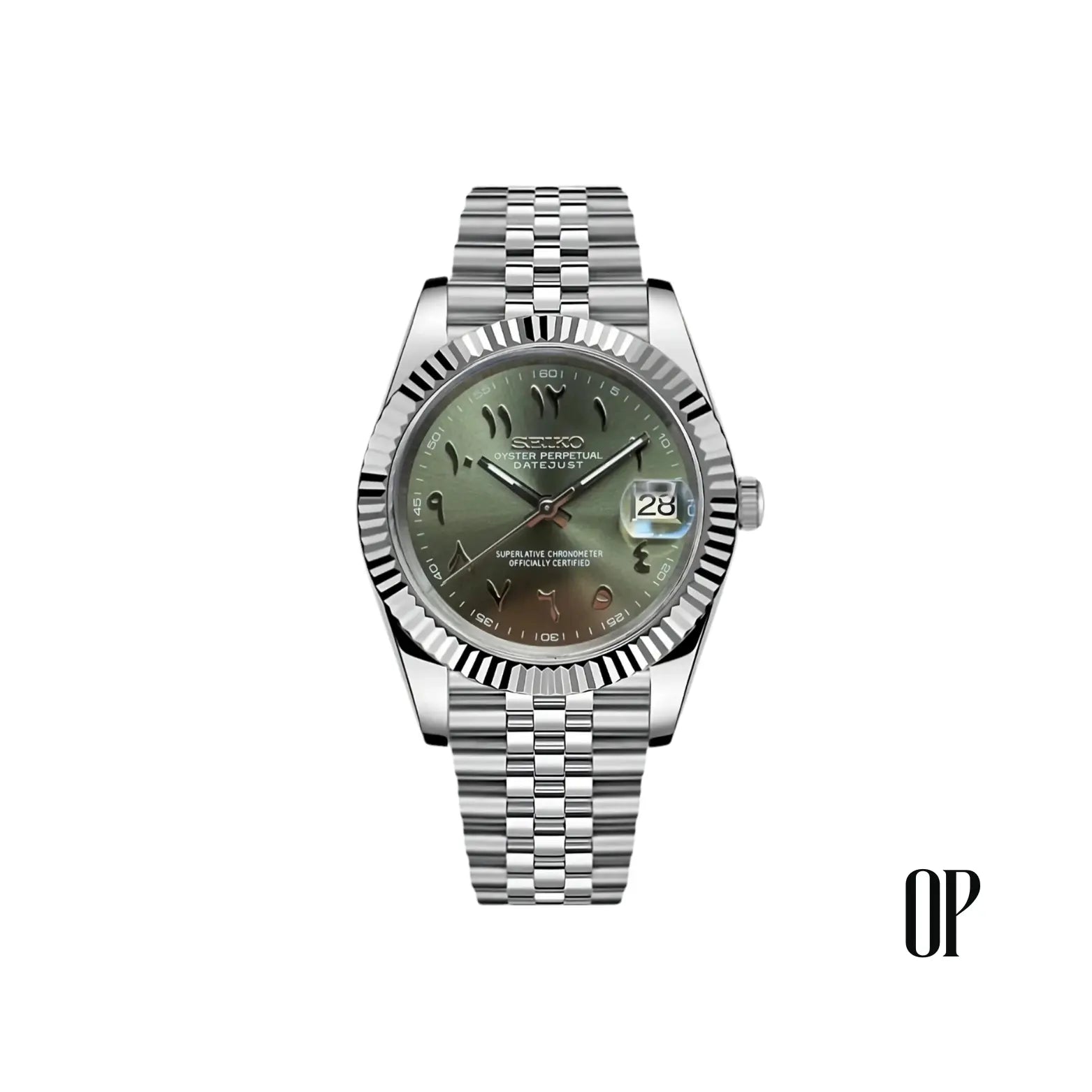 Seiko Mod Datejust Mod Arabic Olive Green.