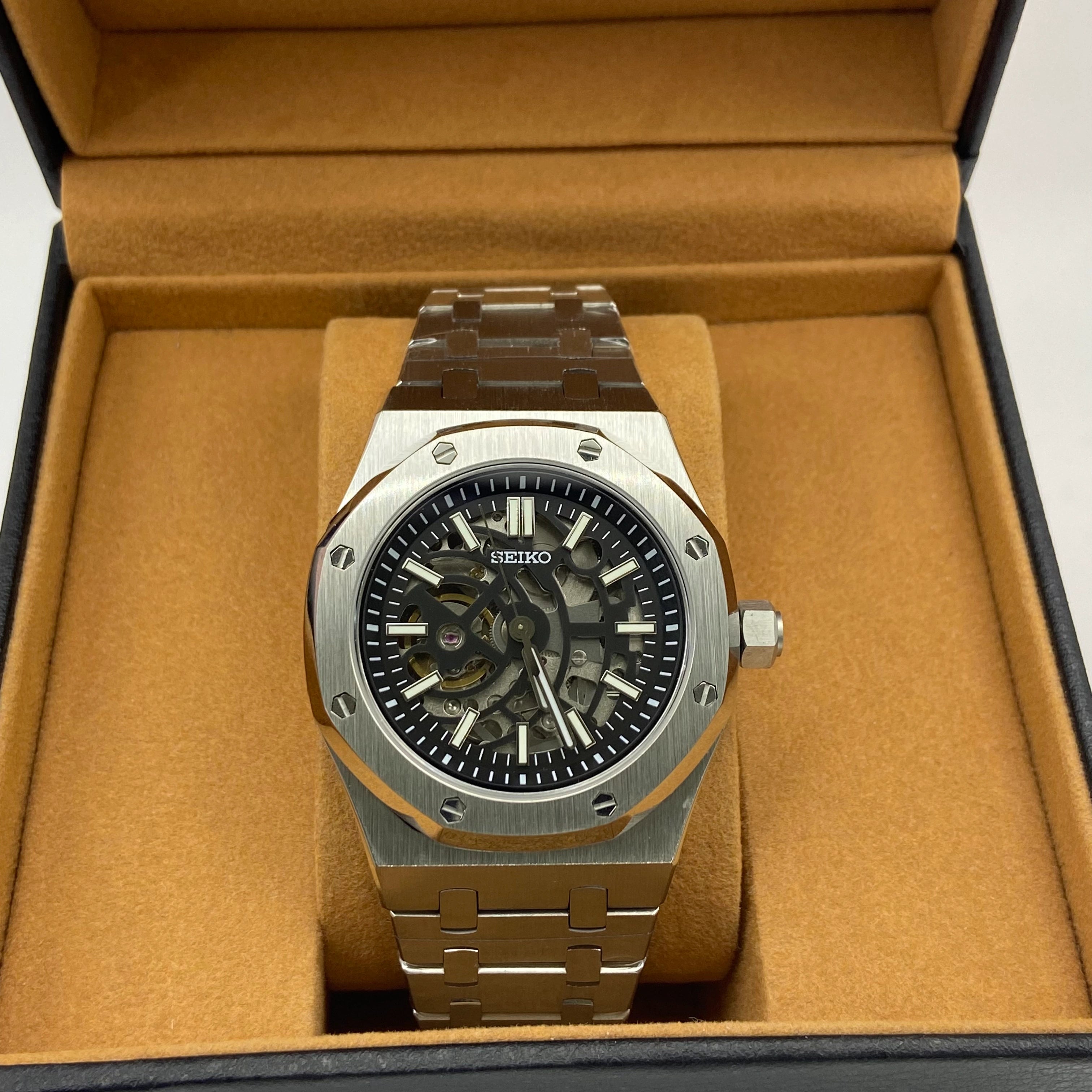 Seiko Mod Royal Oak Skelett Schwarz