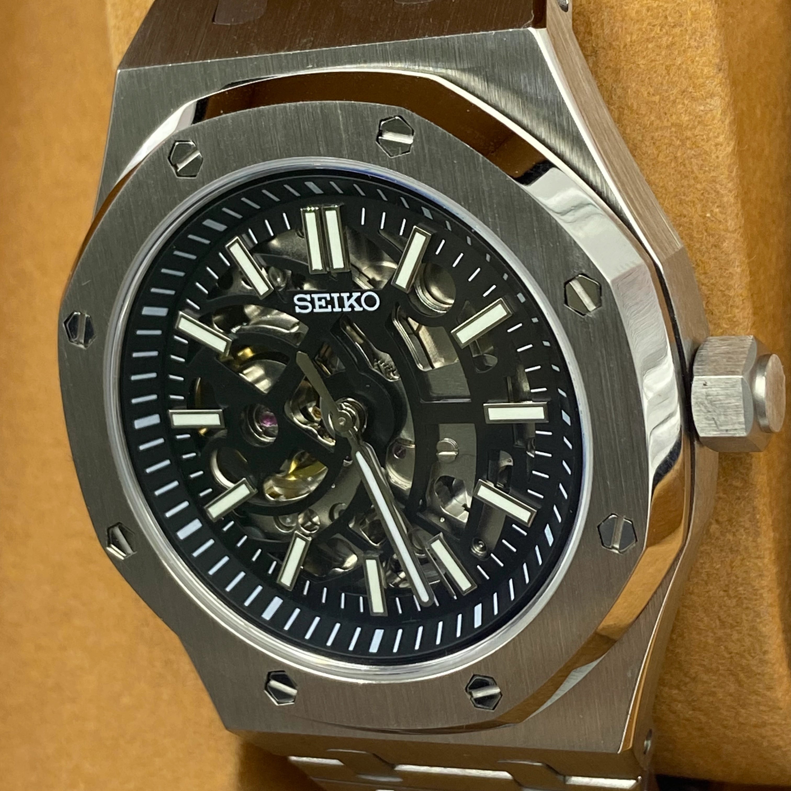 Seiko Mod Royal Oak Skelett Schwarz