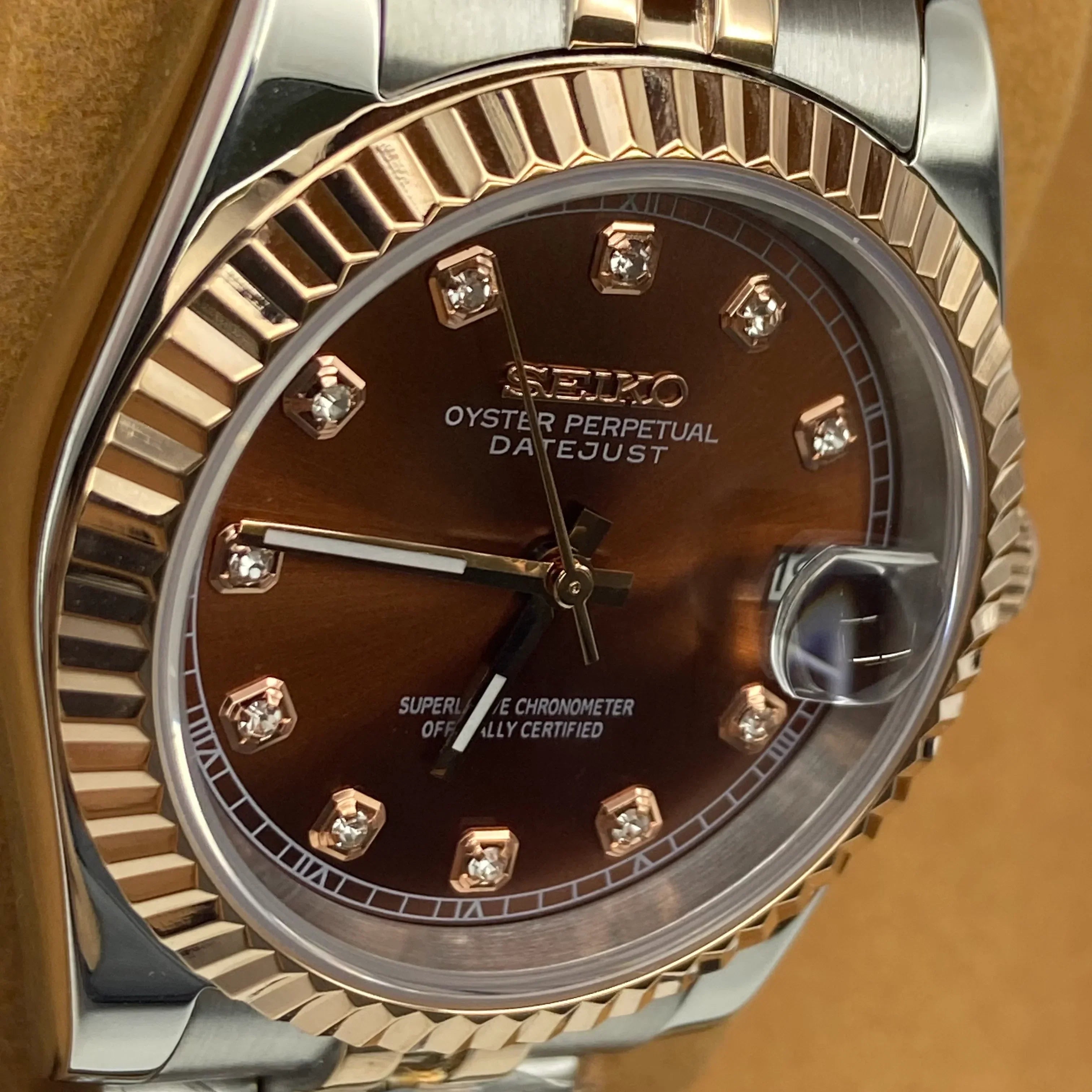 Seiko Mod Datejust Cristal Champagne