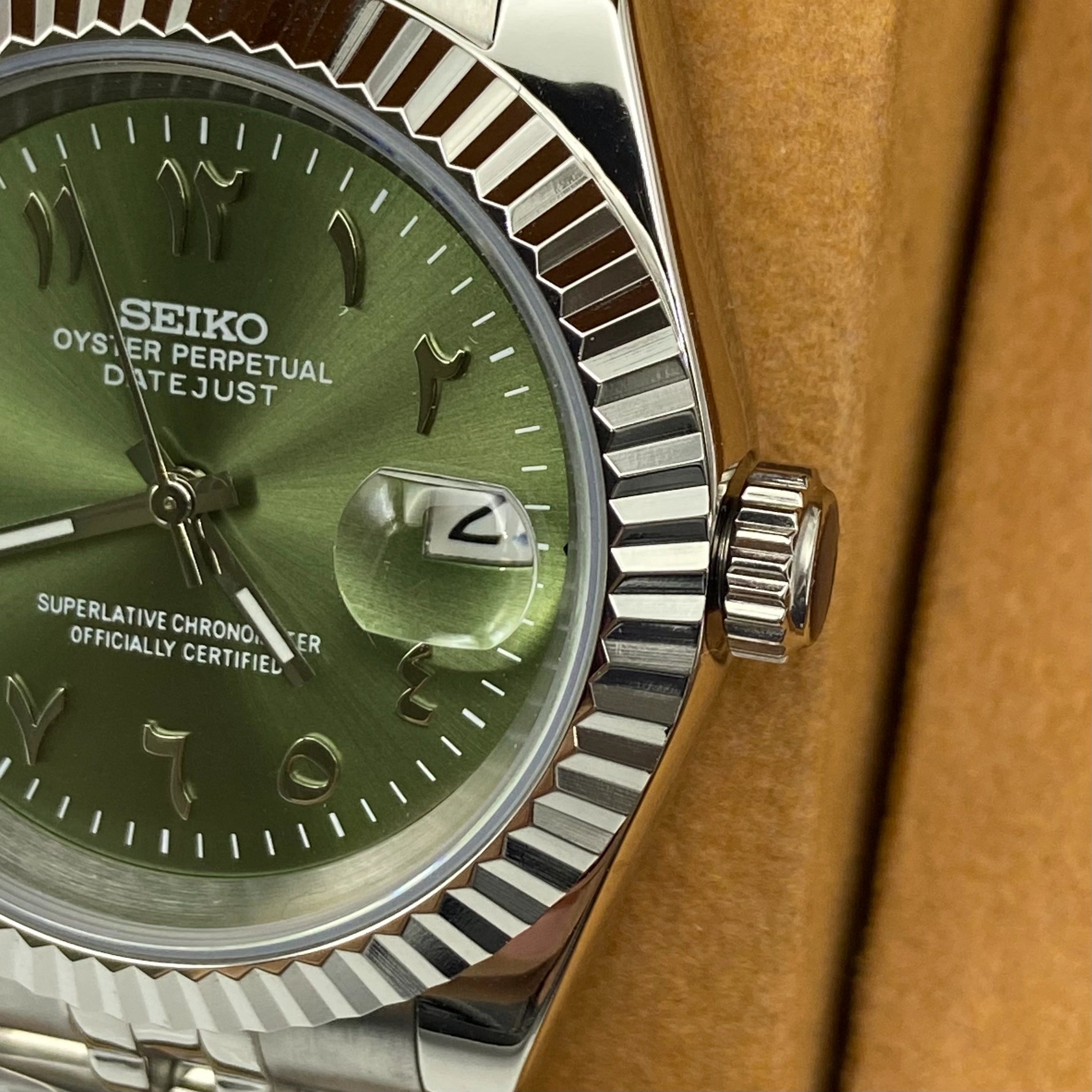 Seiko Mod Datejust Mod Arabisch Olivgrün