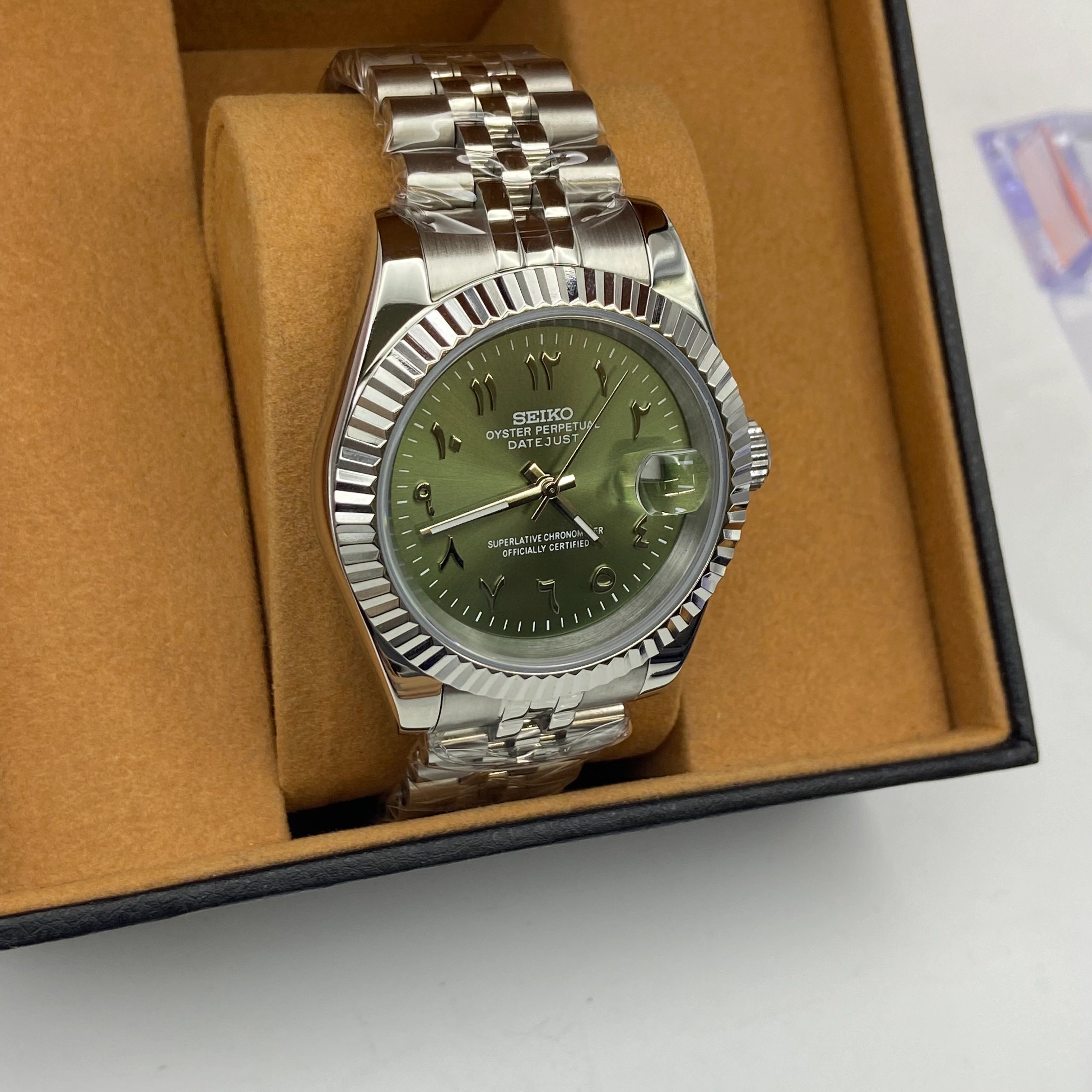 Seiko Mod Datejust Mod Arabisch Olivgrün