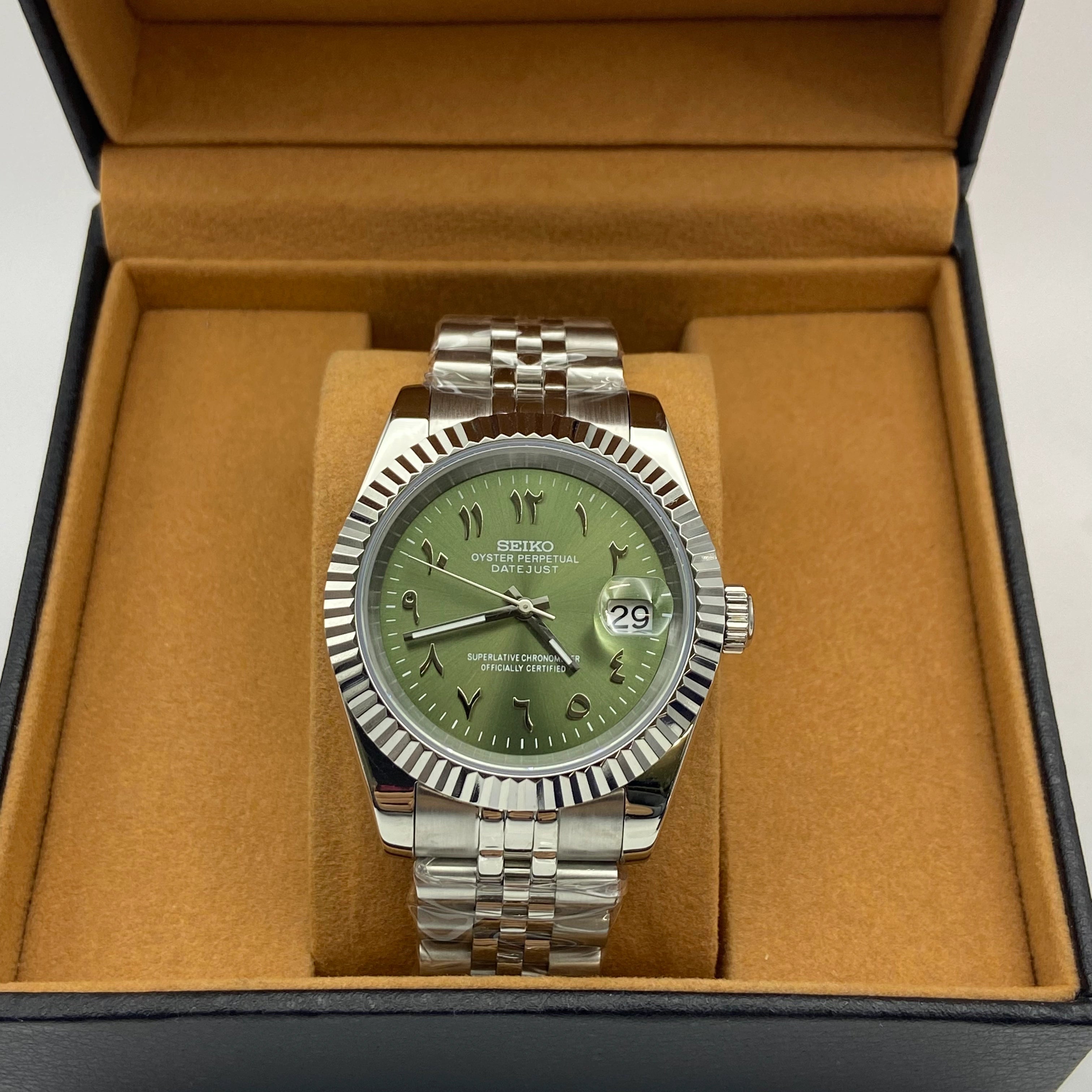 Seiko Mod Datejust Mod Arabisch Olivgrün