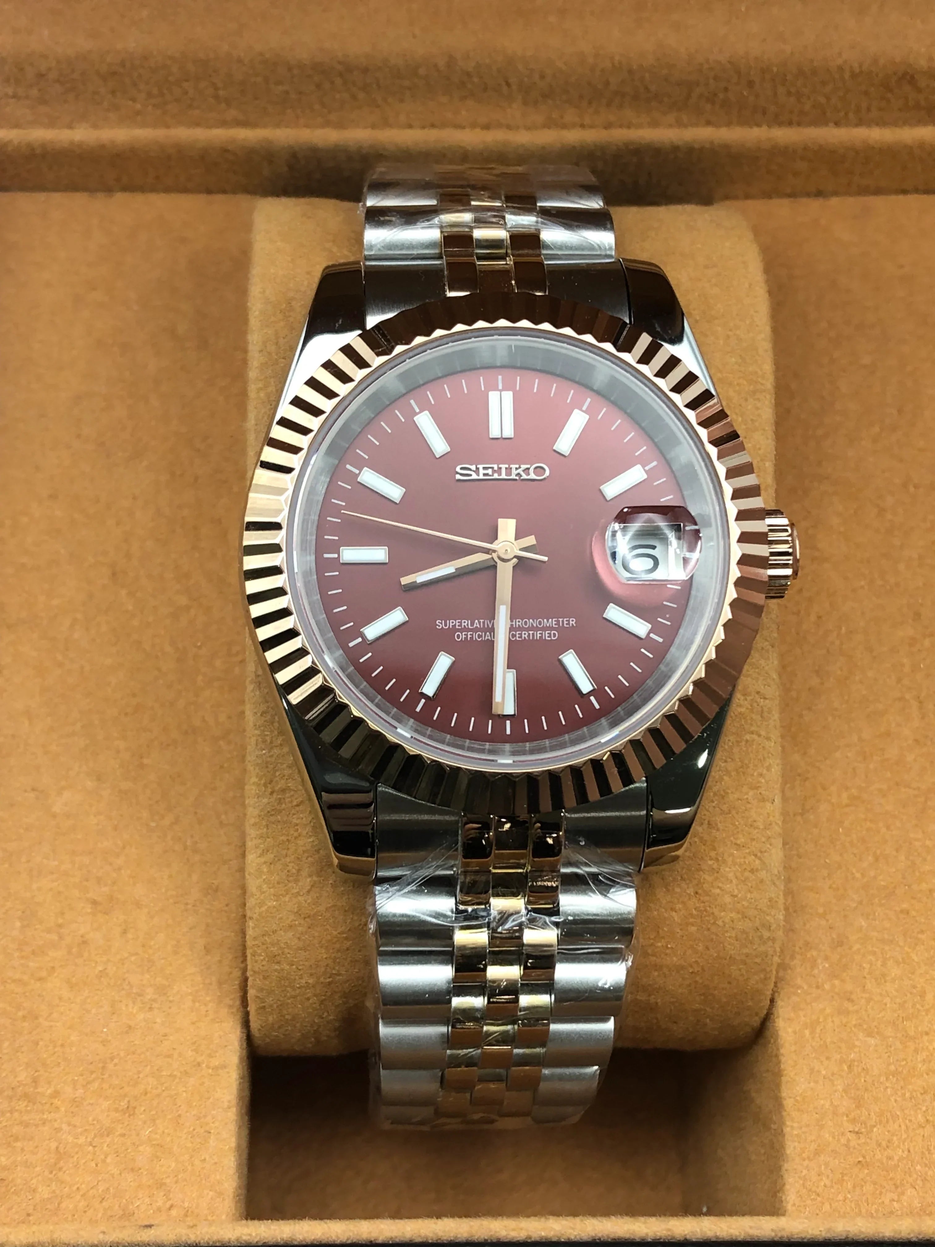 Seiko Mod Datejust Roman Rouge Bicolore