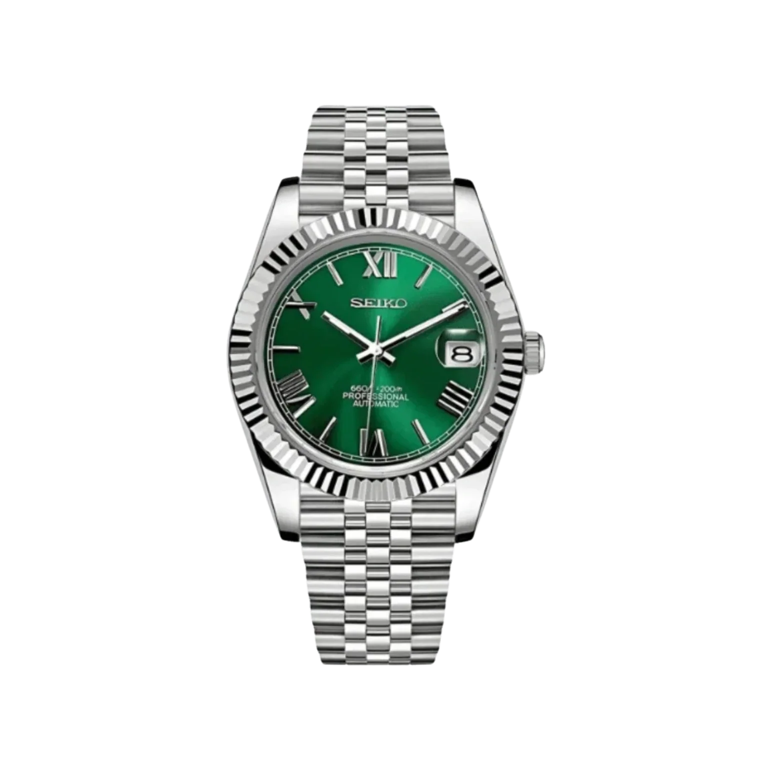 Seiko mod Datejust with green Roman dial automatic watch
