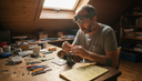 Watch modder assembling parts at cluttered workbench
