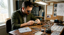 Watch hobbyist preparing Seiko mod workspace