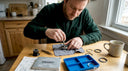Watch enthusiast disassembling Seiko at home table