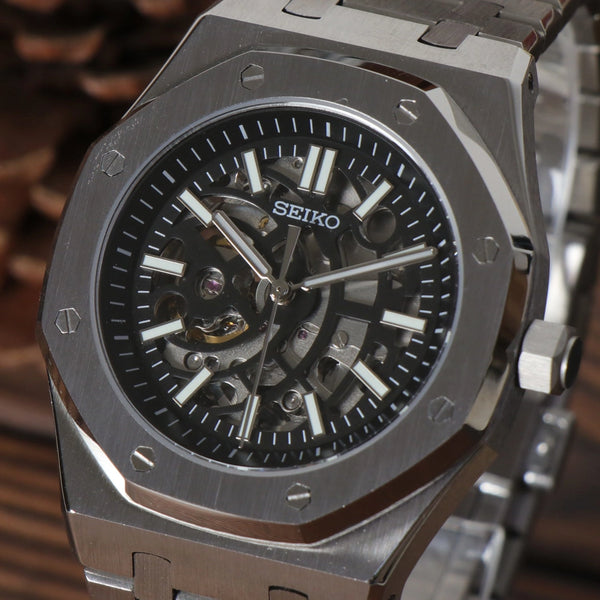 Seiko Mod Royal Oak Skeleton Black