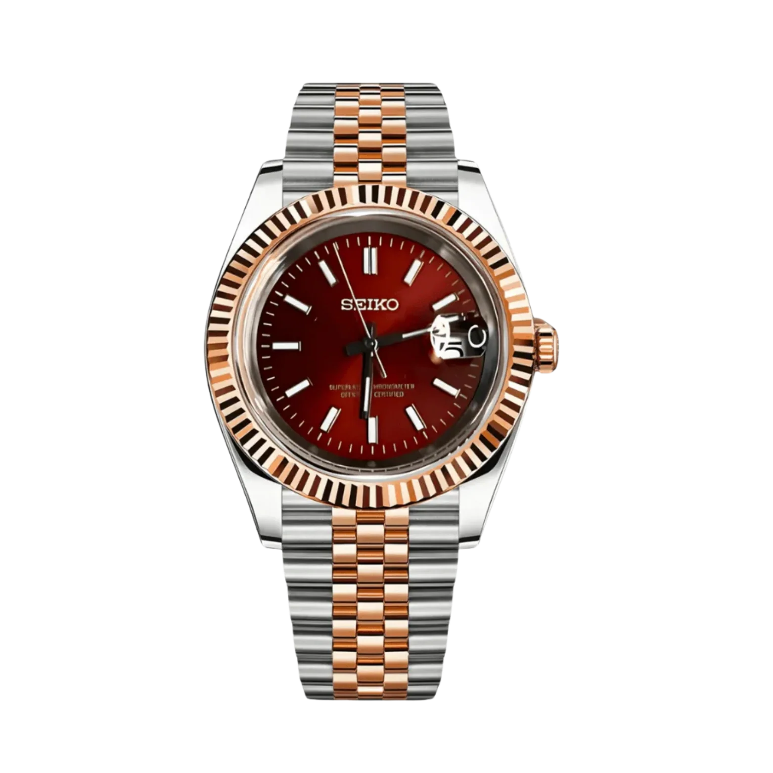 Seiko Mod Datejust Roman Red Two Tone.