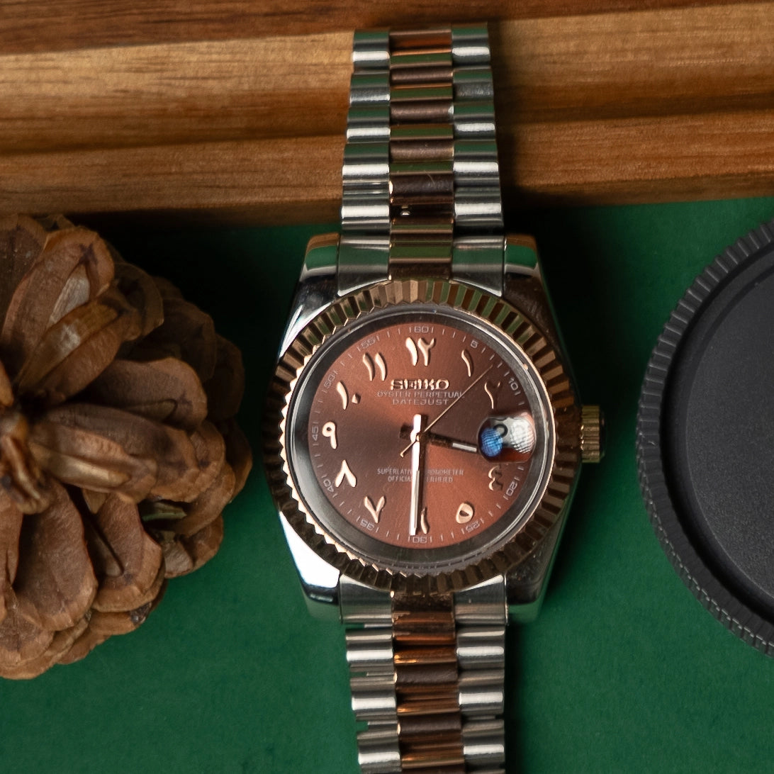 Seiko Mod Datejust Arabe Marron Bicolore