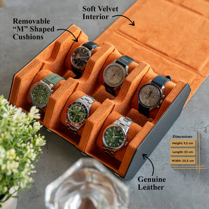 Hexagon Black Orange 6 Slot Watch Box