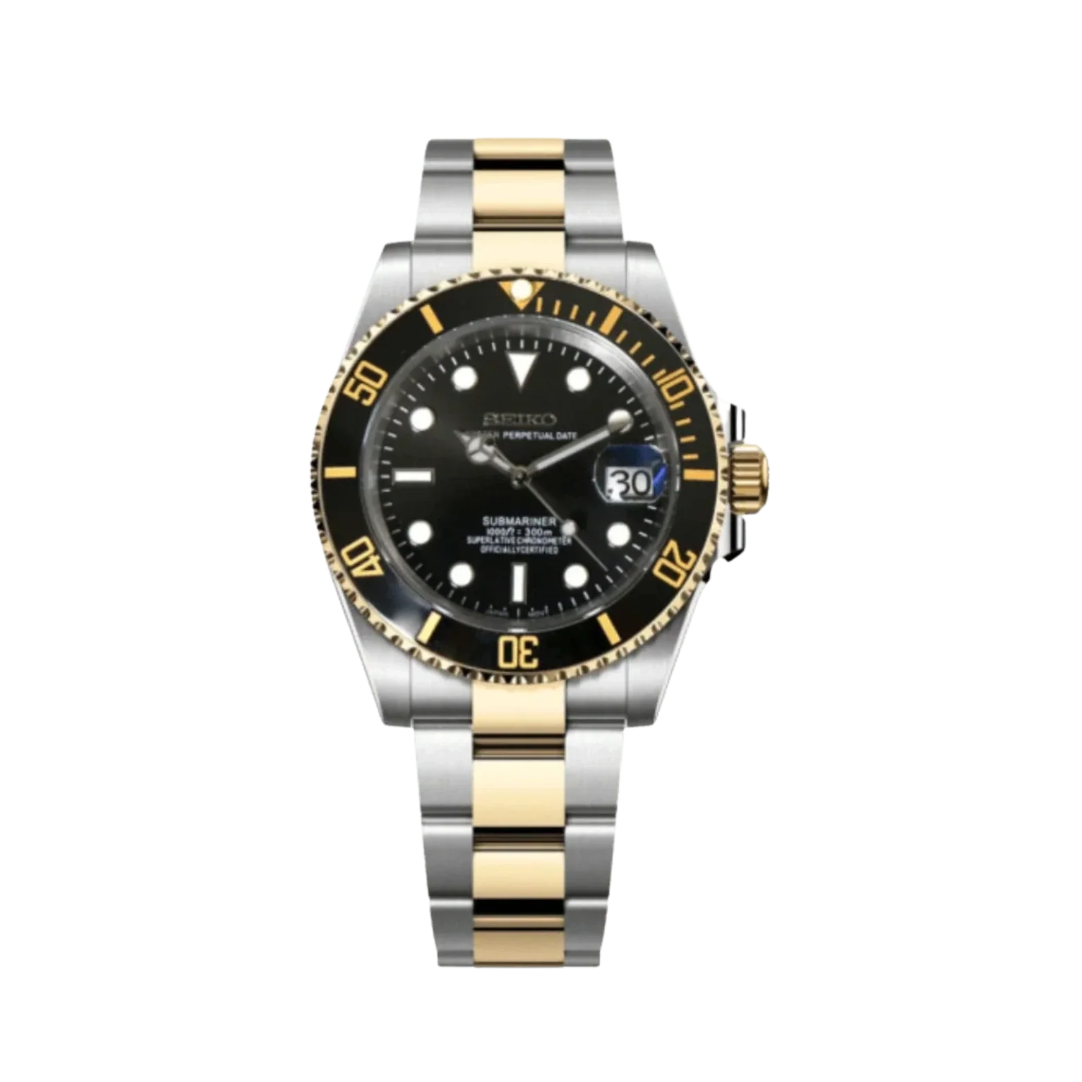 Seiko Mod Submariner Two-Tone Black.