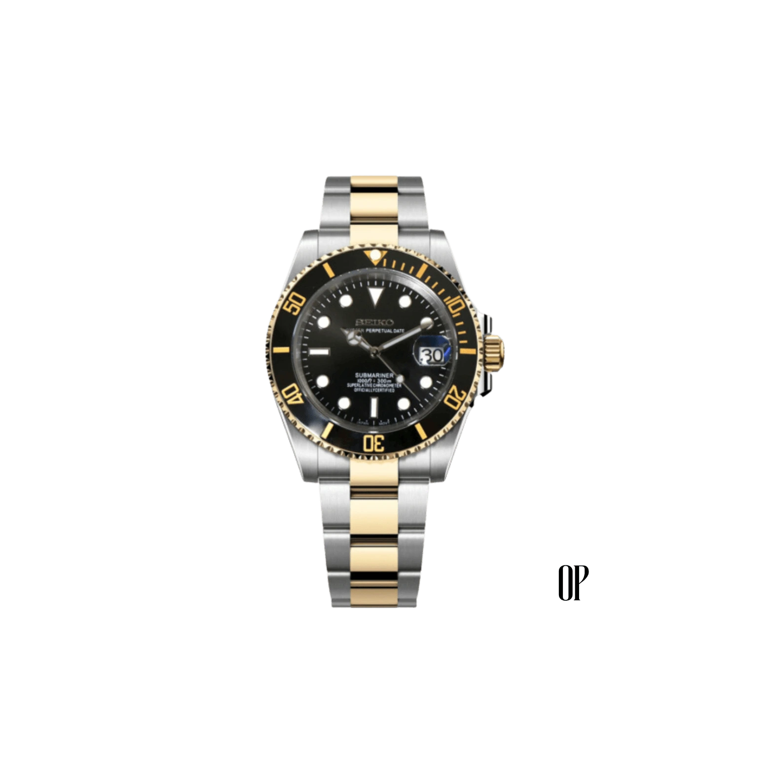 Seiko Mod Submariner Two-Tone Black.