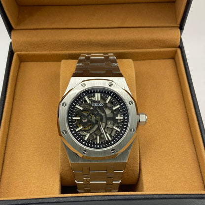 Seiko Mod Royal Oak Skelett Schwarz