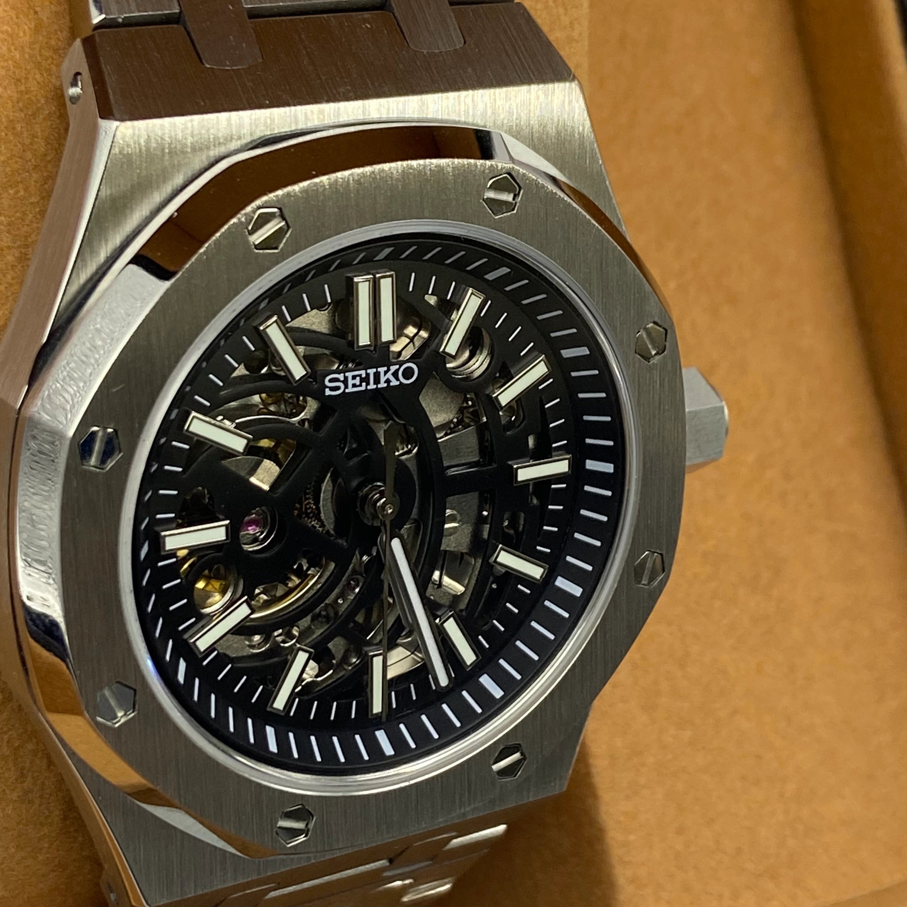 Seiko Mod Royal Oak Skelett Schwarz