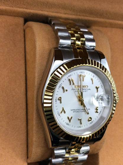 Seiko Mod Datejust Arabisch Weiß Zweifarbig