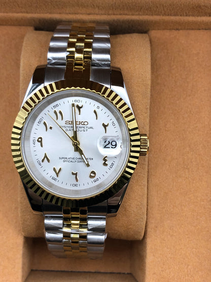 Seiko Mod Datejust Arabisch Weiß Zweifarbig