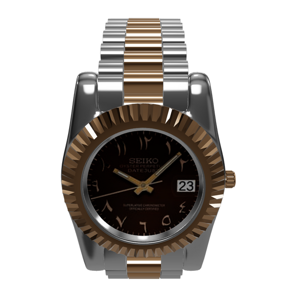 Seiko mod Datejust Arabic dial brown two-tone automatic watch 3d 
