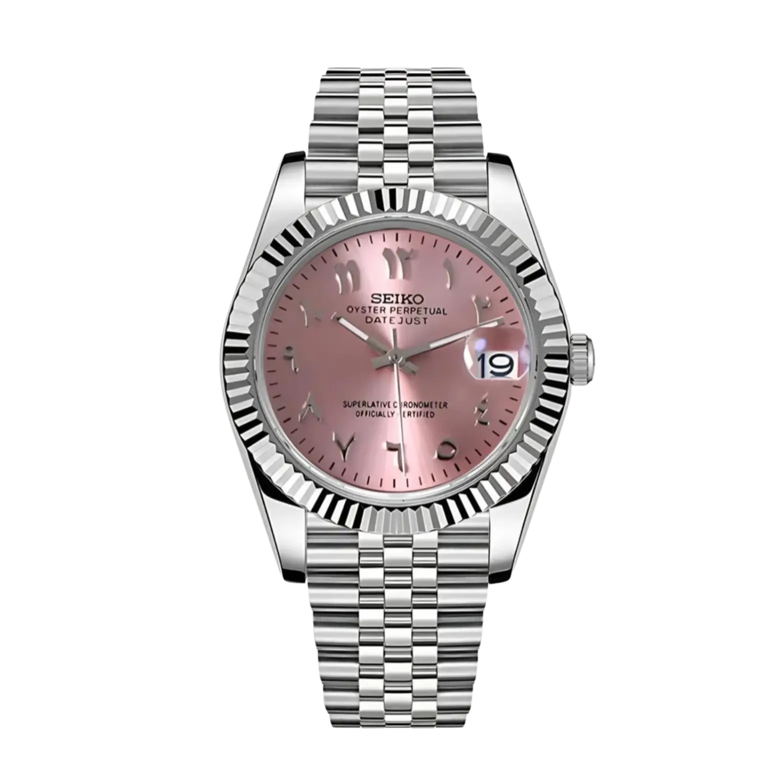 Seiko Mod Datejust Arabic Pink Watch