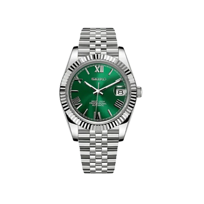 Seiko mod Datejust with green Roman dial automatic watch