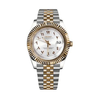 Seiko Mod Datejust Arabic White Two Tone.