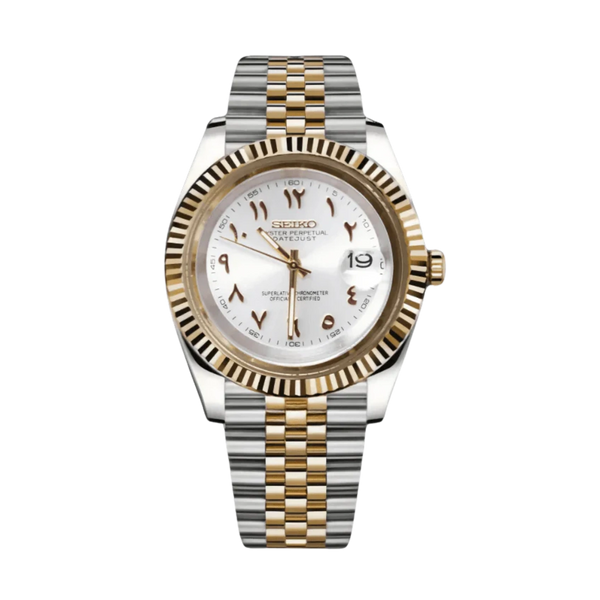 Seiko Mod Datejust Arabic White Two Tone.