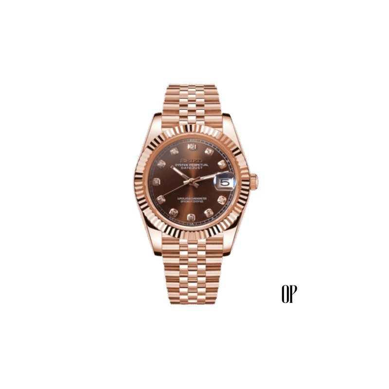 Seiko Mod Datejust Rose Gold Crystal Champagne