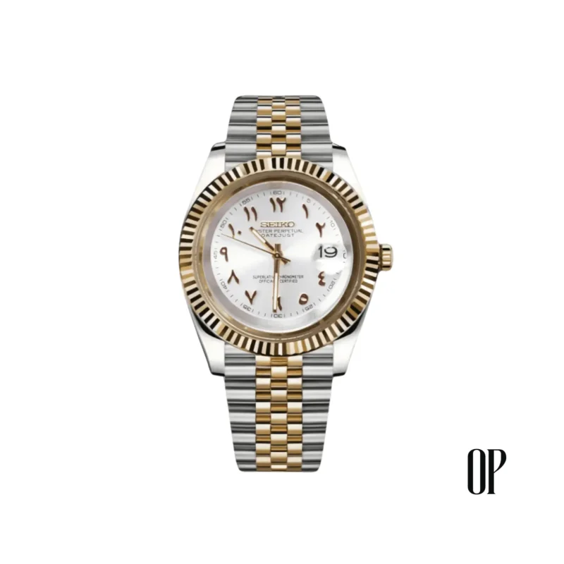 Seiko Mod Datejust Arabic White Two Tone