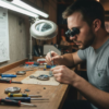 Watch enthusiast modding Seiko at workbench