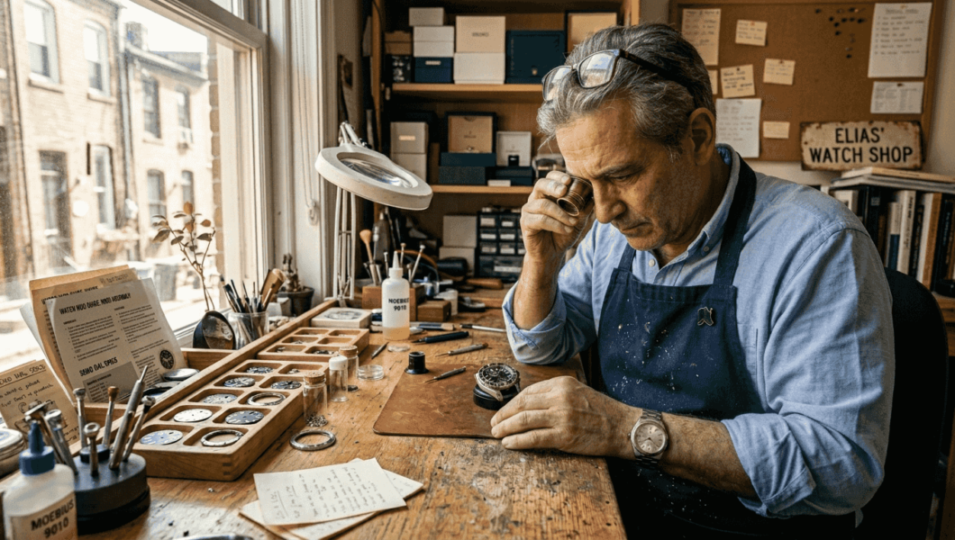 Watchmaker assembling custom luxury watch mod