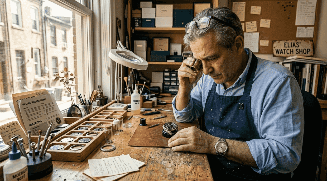 Watchmaker assembling custom luxury watch mod