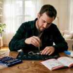 Modder de relojes trabajando en una mesa en casa