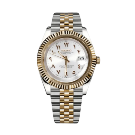 Seiko Mod Datejust Arabic White Two Tone.